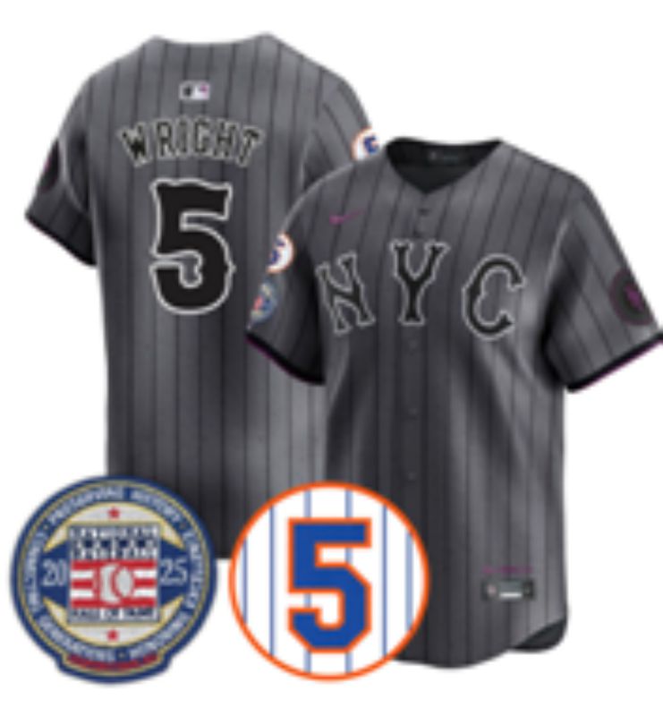 Men 2025 New York Mets 5 Wright Grey Game Nike MLB Jersey style 013